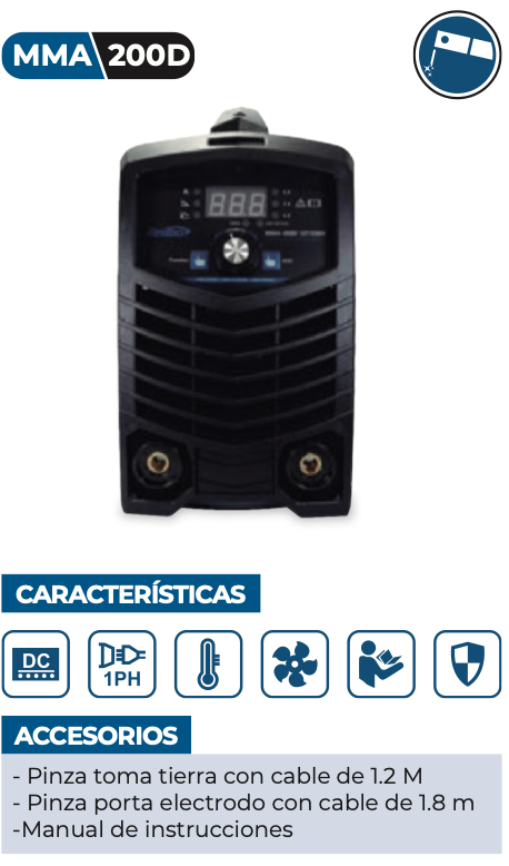 [MMA-200D] SOLDADORA INVERTER MMA-200D A 127V DE 20 A 150 AMP, A 220 V DE 20 A 200 AMP